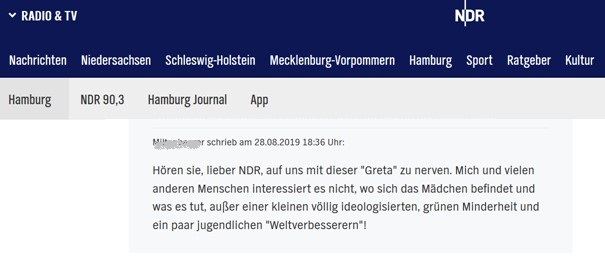 kommentar zu Greta Thunberg (Quelle NDR.de)